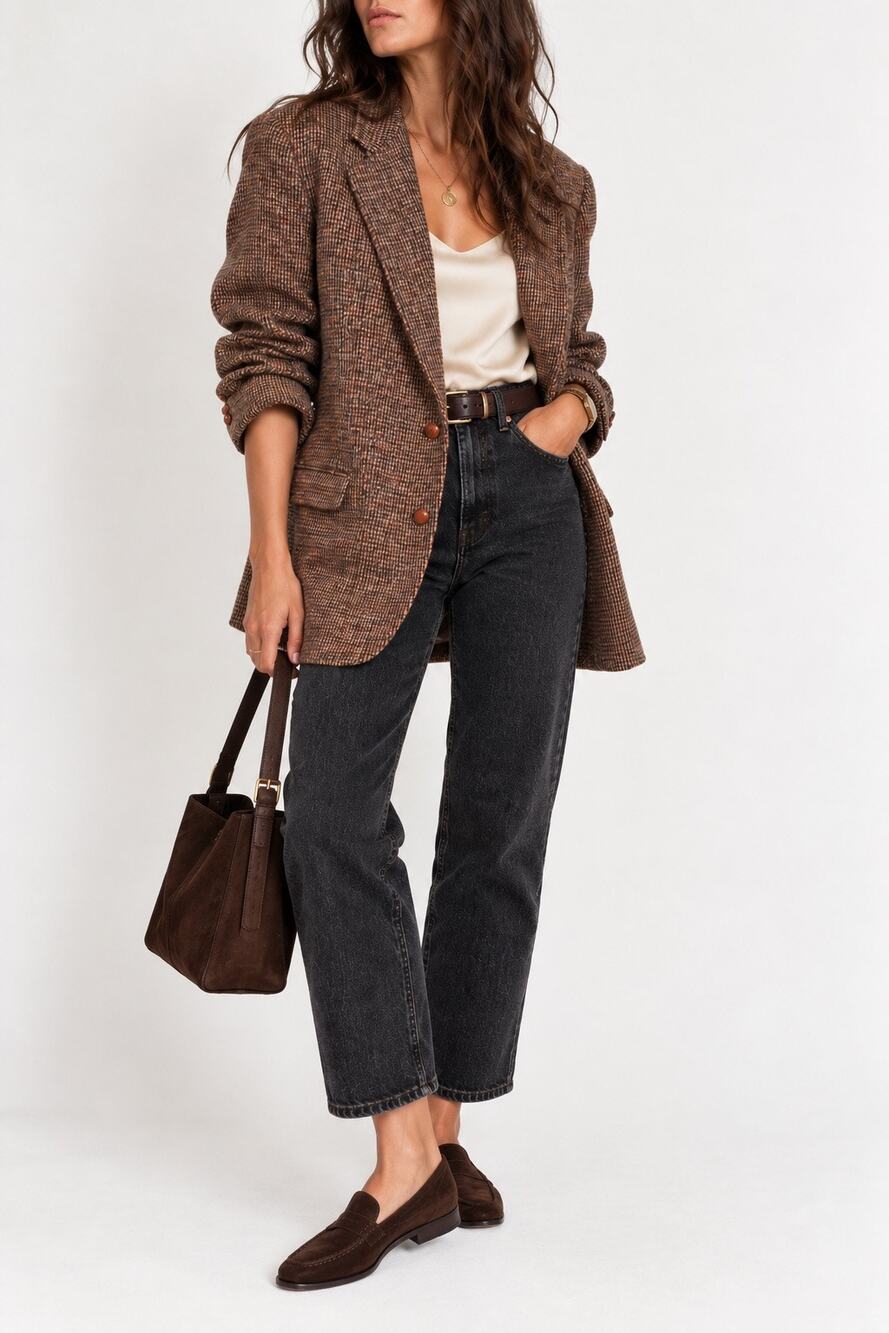 Vtg Harris Tweed Brown Wool Oversized Blazer Heritage Menswear Prep Tailoring